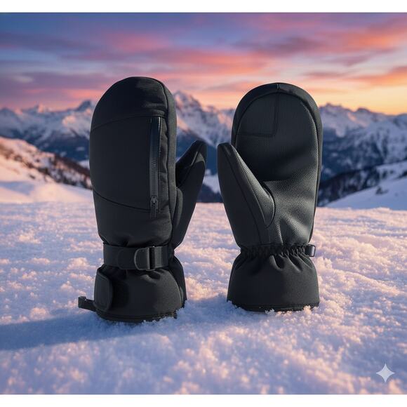 New Men’s Ski Mittens Size Large – Black Zipper Heat Pocket Insulated Warm - Picture 5 of 5